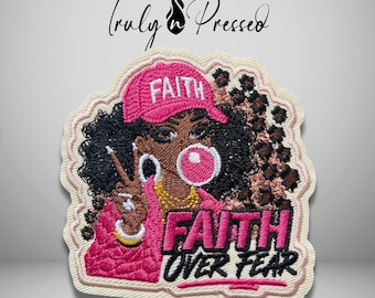 Faith Over Fear Patch | Christian Iron On Patch | Black Girl Patch | Faith Gift | Embroidered Patches for Jacket Bag Hat | Truly N Pressed