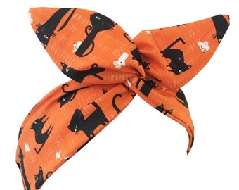 Orange and Black Cat Wired Headband - Fall - Autumn - Halloween