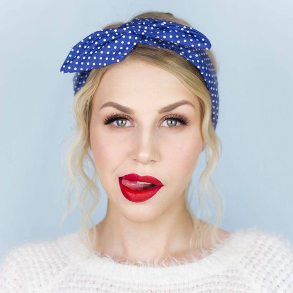 Blue Nautical Sailor girl Polka Dot Pin Dot Hair Wrap - Wire Headband