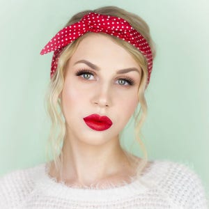 Red & White Polka Dot tiny Pin Dot wired Headband Hair Wrap image 1