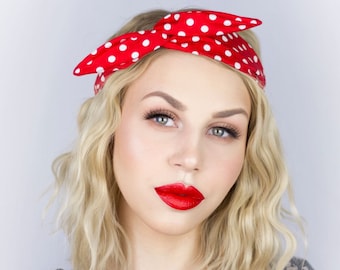 Rot und weiß Polka Dot Rockabilly Draht Stirnband | Rosie the Riveter | Mini-Maus