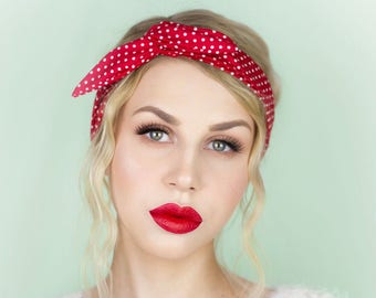 Red & White Polka Dot tiny Pin Dot wired Headband Hair Wrap