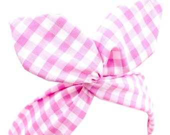 Pink & White Gingham Check Print PIN UP wire ROCKABILLY Headband