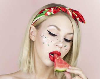 Red juicy watermelon fruit print wire headband