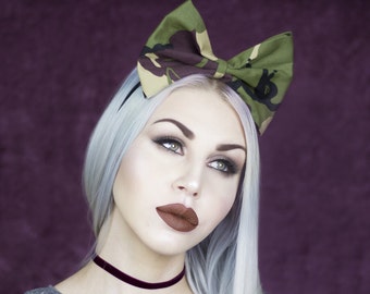 Army girl - camo print bow headband Rockabilly Pin up girl - land girl