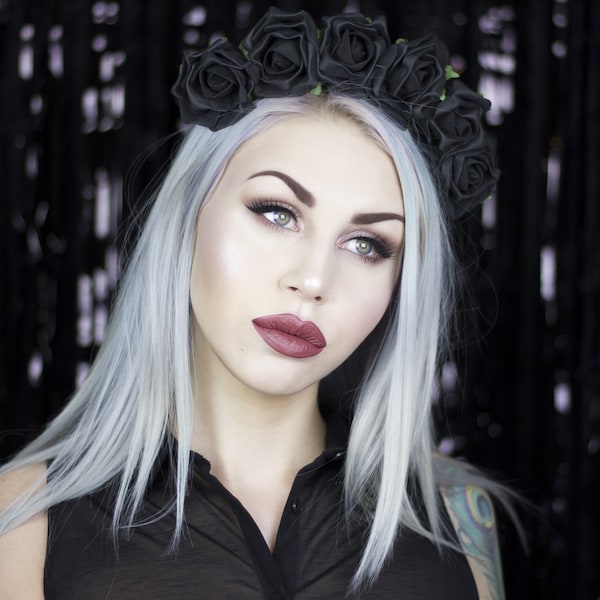 TALIA Black large rose flower crown - goth fairy - flowers - floral headband