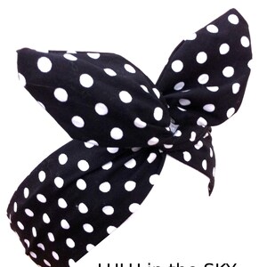 Black & White Polka Dot wired Headband Hair Wrap