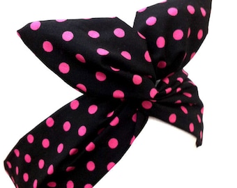 Black With Pink Polka Dot wired Headband - Hair Wrap