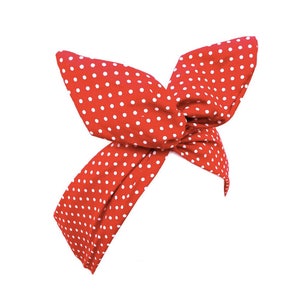 Red & White Polka Dot tiny Pin Dot wired Headband Hair Wrap image 2