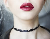 Black Silk Bat Choker - Necklace - Halloween