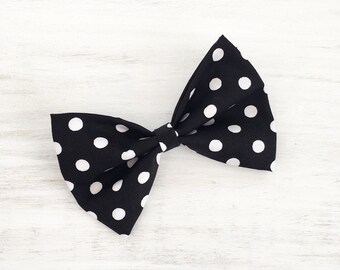 Rockabilly Pin Up Black & White Polka Dot Hair Bow on clip