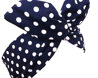 Navy Blue & White Polka Dot wire ROCKABILLY Pin Up Headband Hair Wrap