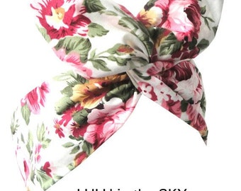 Cream with Vintage Floral Print Headband Hair Wrap