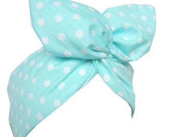 Mint green & White Polka Dot wire ROCKABILLY Pin Up Headband Hair Wrap