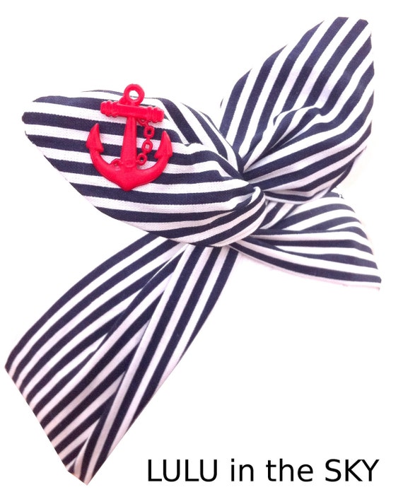 Black with silver vintage anchor pin up sailor nautical hair bow