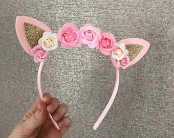 Pink summer flower ears headband | Easter | Spring