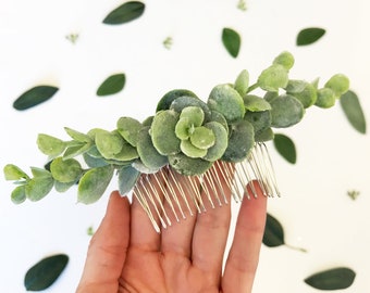 Flocked Green Eucalyptus Foliage Hair Comb - Bridal Accessories - Flower girl - Wedding - Bride - Bridesmaid