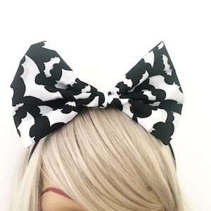 Black and White Bat Oversized Bow Headband - Halloween - Costume