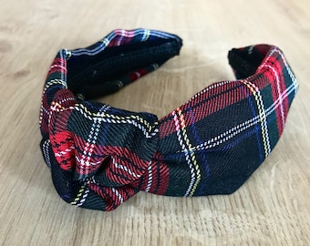 Black Tartan Knotted Headband | Plaid |
