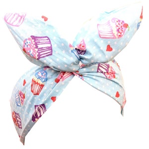 Baby Blue Cupcake Print Wired Headband Hair Wrap imagen 2