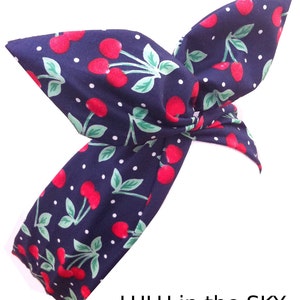 Navy Blue Cherry Wired Headband | Hair Wrap