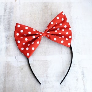 Red and white polka dot bow headband Rockabilly Pin Up girl
