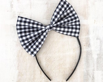 Black and white gingham - check - plaid bow headband