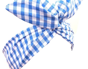 Baby Blue And White Gingham Wired Headband - Hair Wrap