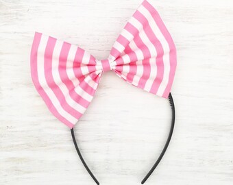 Pink & white candy stripe pastel bow headband