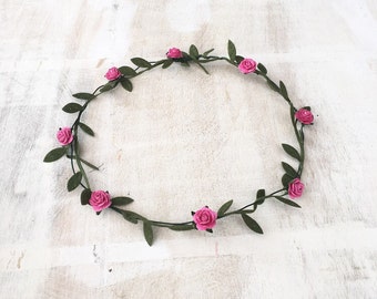 Pretty pink floral headband garland head dress festival hippy