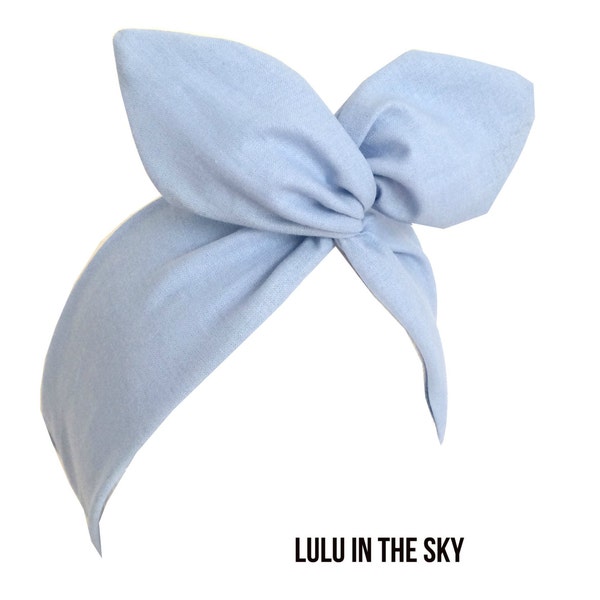 Light pastel blue Pin up wire headband Dolly bow