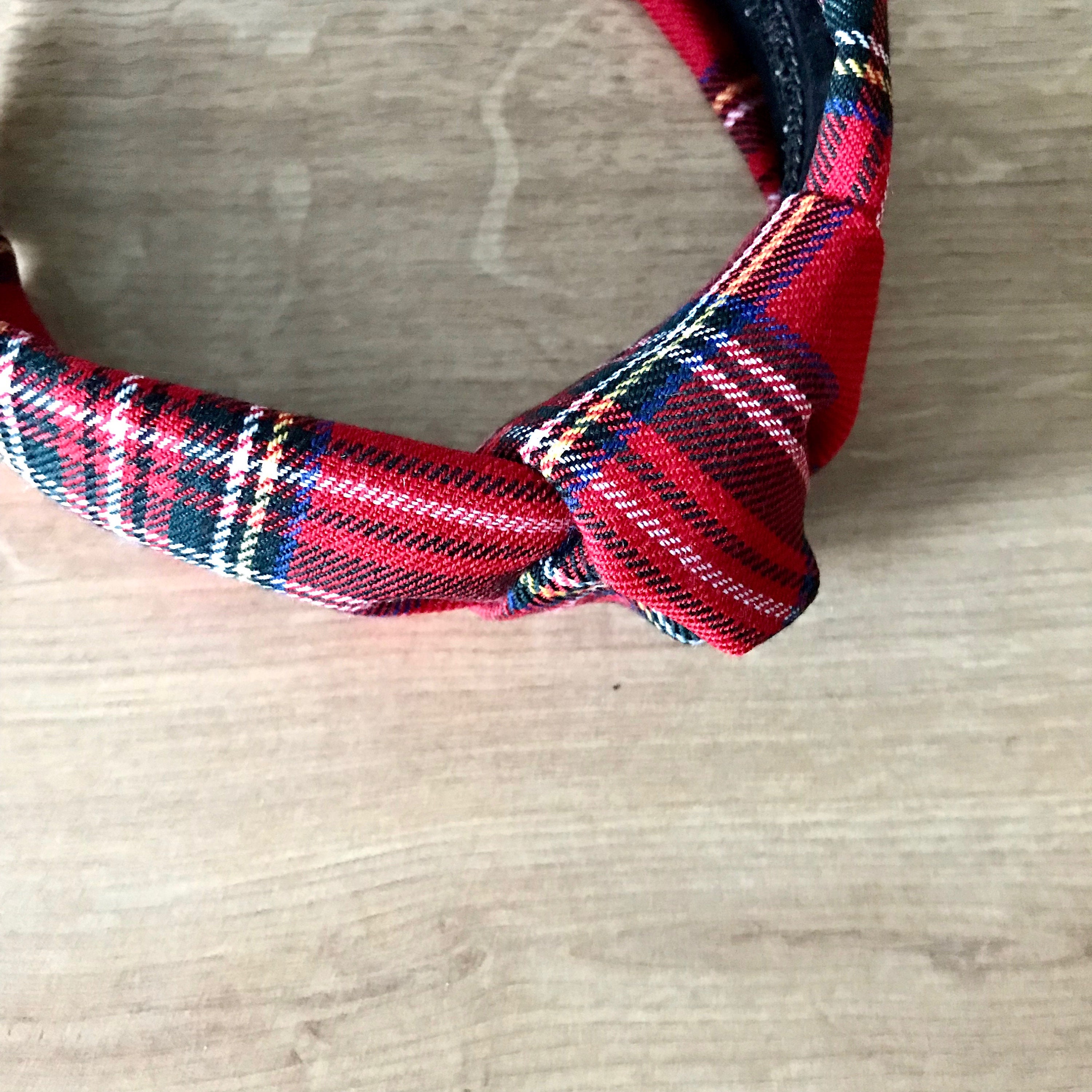Navy Blue, Green and Black Tartan Knotted Headband | Plaid  display picture 2
