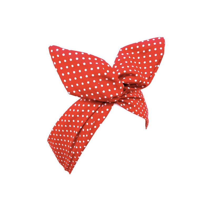 Red & White Polka Dot tiny Pin Dot wired Headband Hair Wrap image 2