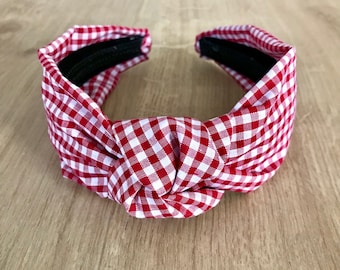 Red and White Gingham Knotted Headband | Valentines | Love