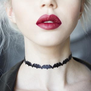 Black Silk Bat Choker Necklace Halloween image 1