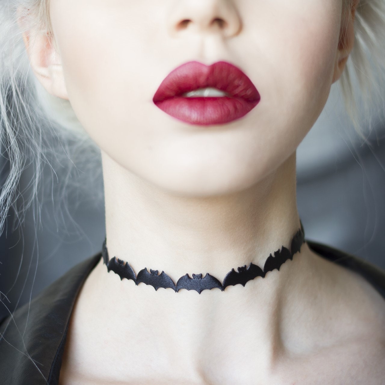 Black Silk Bat Choker - Necklace - Halloween
