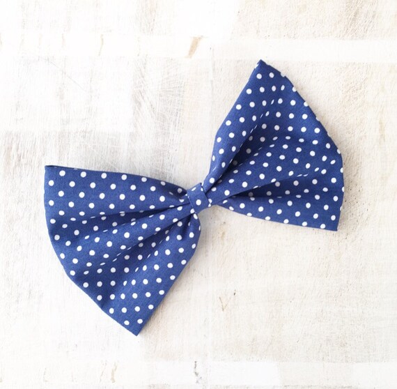 Blue With Small White Polka Dot Hair Bow Pin Up Etsy