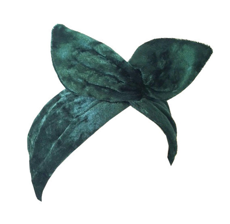 Emerald Green crushed velvet vintage wire headband image 2