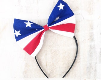 Red, white and blue Stars and Stripes - USA - America - 4th July - bow headband Rockabilly Pin up girl