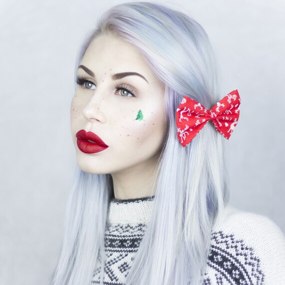 Red With White Nordic Print Bow Headband Reindeer Festive Christmas