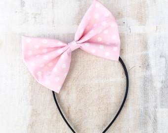 Baby pink and white polka dot bow headband Pin up doll