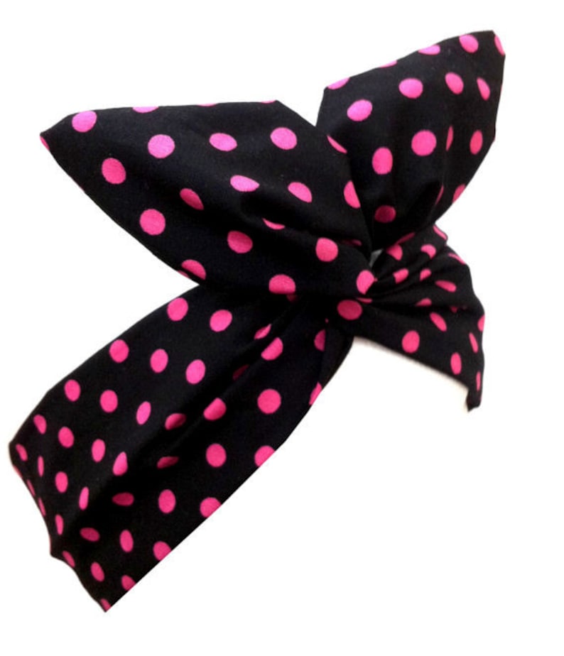 Black With Pink Polka Dot wired Headband Hair Wrap image 1