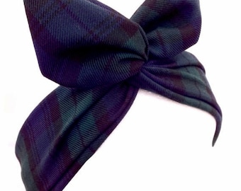 Diadema con alambre de tartán a cuadros azules y verdes / Regalo de Navidad / Invierno