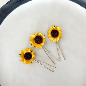 Yellow sunflower hair pins set of three | summer floral hair clips | wedding flower hair pins