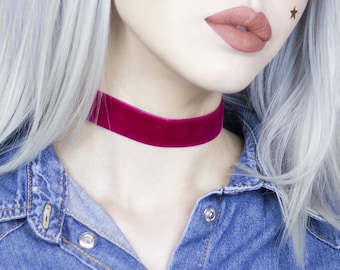 Bordeauxrode fluwelen brede choker - ketting