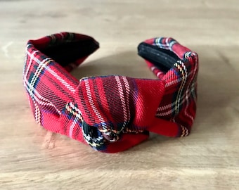 Cerchietto Per Capelli Donna In Tartan Scozzese Rosso – Morbido E Antiscivolo, Largo 2,5 Cm, Con Borsa In Organza, Bottega Della Principessa