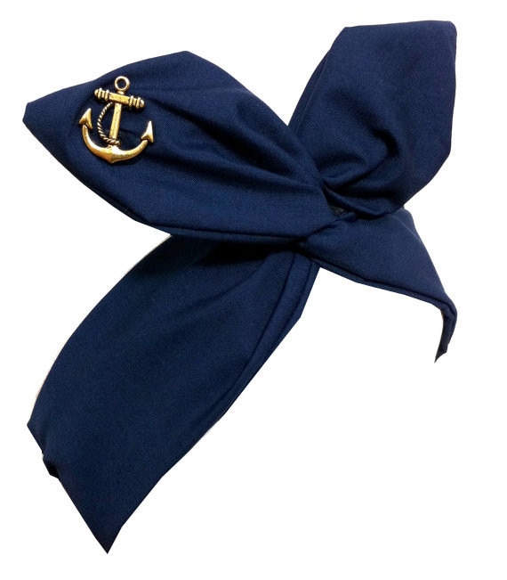 Rockabilly wire headband Nautical Sailor Navy Blue & White Stripe w/ Gold Anchor Rockabilly wire headband Nautical Sailor Navy Blue & White Stripe w/ Gold Anchor