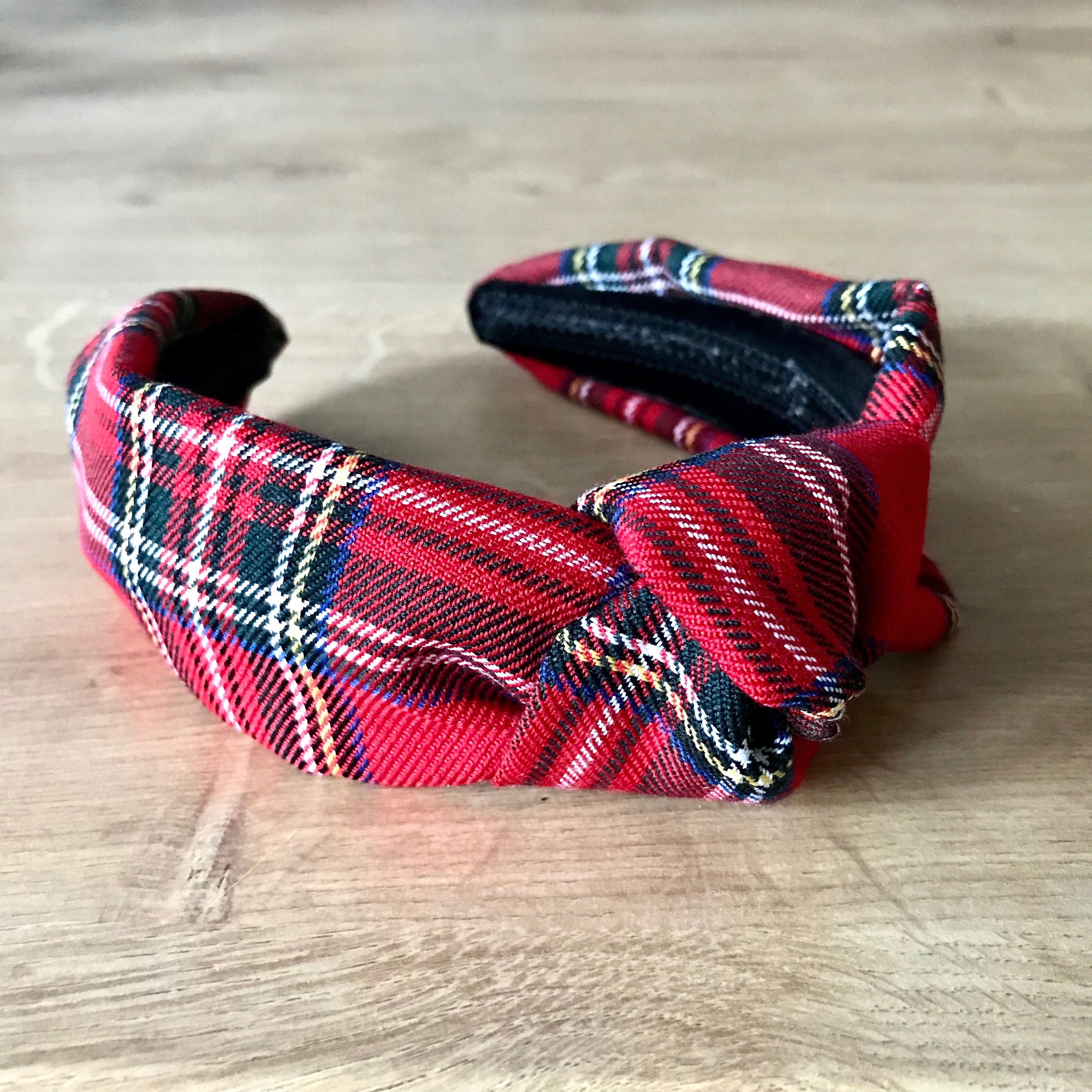 Navy Blue, Green and Black Tartan Knotted Headband | Plaid  display picture 1