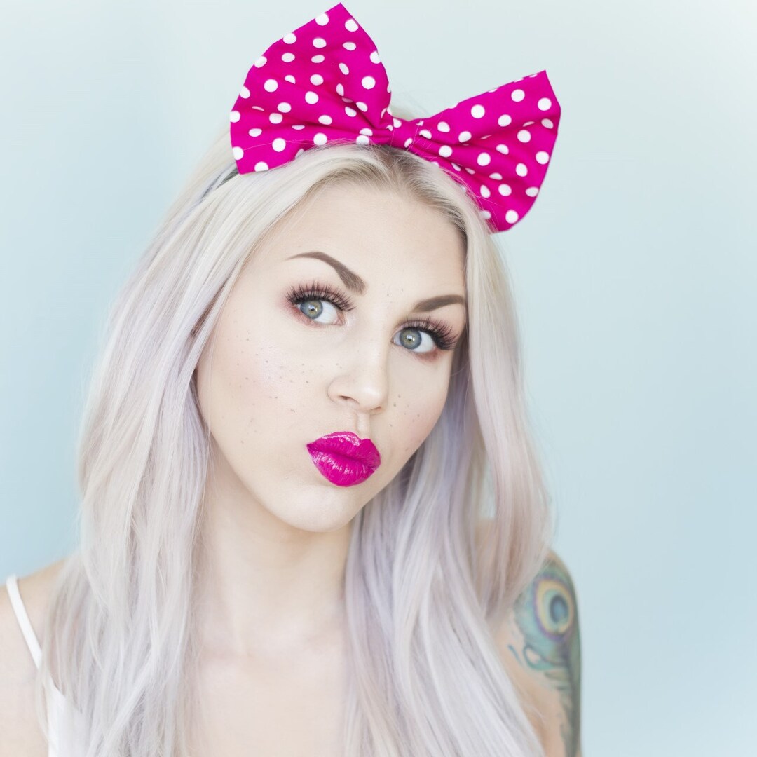 Pink and White Polka Dot Bow Headband Rockabilly Pin up Girl - Etsy