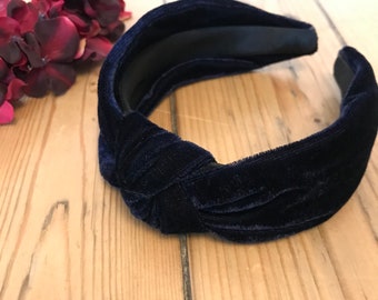 Navy Blue Velvet Knotted Headband